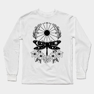 Sun and Moon Floral Dragonfly Long Sleeve T-Shirt